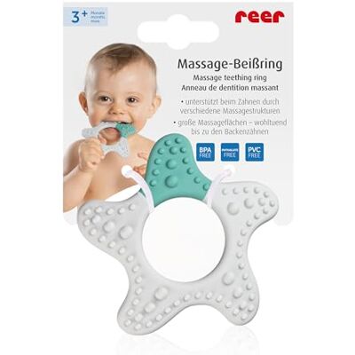 Reer Anneau de dentition de massage en forme d'étoile Soutien pour la dentition Anneau de dentition pour bébé Teether Anneau de préhension Sans PVC & BPA Reer Anneau de dentition de massage en forme d'étoile Soutien pour la dentition Anneau de dentition pour bébé Teether Anneau de préhension Sans PVC & BPA
