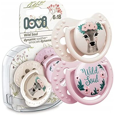 LOVI sucette 6-18 mois, Sucettes pour bébés avec tétine en silicone, Embout dynamique, Sans BPA, Collection Wild Soul, 2 pièces, Rose LOVI sucette 6-18 mois, Sucettes pour bébés avec tétine en silicone, Embout dynamique, Sans BPA, Collection Wild Soul, 2 pièces, Rose