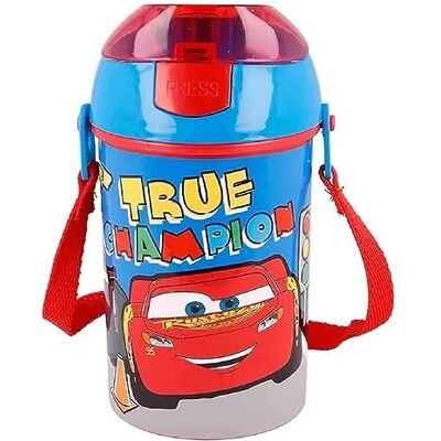 CARTOON Gourde avec ouverture pop-up Cars Disney, bouteille en plastique réutilisable avec bandoulière, sans BPA, capacité 450 ml CARTOON Gourde avec ouverture pop-up Cars Disney, bouteille en plastique réutilisable avec bandoulière, sans BPA, capacité 450 ml