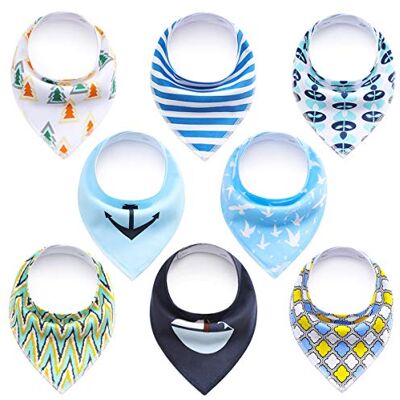 SONARIN Lot de 8 bavoirs bandana en coton bio super absorbant pour bébé SONARIN Lot de 8 bavoirs bandana en coton bio super absorbant pour bébé