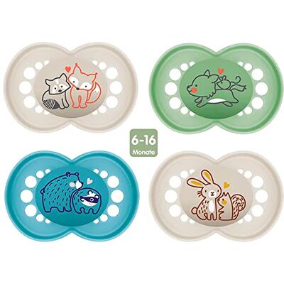 MAM Sucette Lot de 4 sucette Original en silicone Unisex 6-16 mois, 2 boîtes de rangement stérilisées MAM Sucette Lot de 4 sucette Original en silicone Unisex 6-16 mois, 2 boîtes de rangement stérilisées