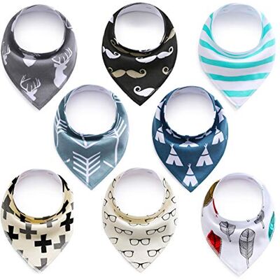 SONARIN Lot de 8 bavoirs bandana en coton bio super absorbant pour bébé SONARIN Lot de 8 bavoirs bandana en coton bio super absorbant pour bébé