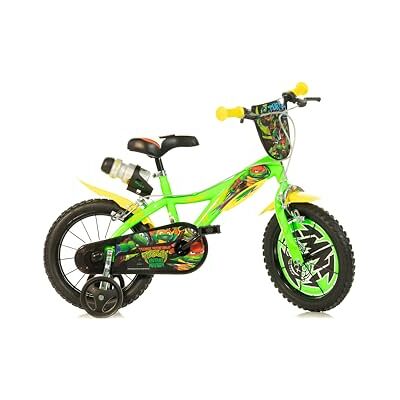 Dino Bikes Teenage Ninja Turtles-Mutant Mayhem 14" Unisexe Children's Bicycle pour enfants, Vert et jaune, 14 Dino Bikes Teenage Ninja Turtles-Mutant Mayhem 14" Unisexe Children's Bicycle pour enfants, Vert et jaune, 14