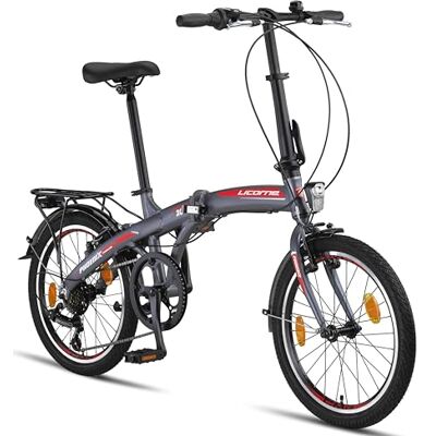 Licorne Bike Phoenix Vélo pliable 2D 20" en aluminium avec frein à disque et frein en V pour homme et femme 7 vitesses Licorne Bike Phoenix Vélo pliable 2D 20" en aluminium avec frein à disque et frein en V pour homme et femme 7 vitesses