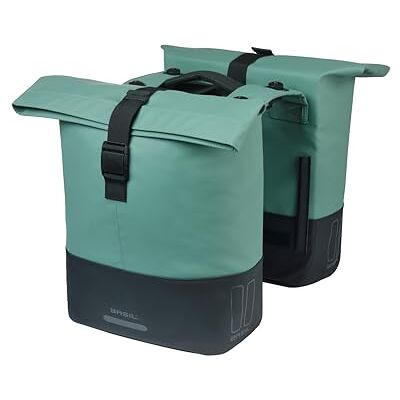 Basil Cove Sacoche de vélo double Avec plaque d'adaptation MIK 28-32 l Imperméable Réfléchissant Matériau recyclé 29 x 14,5 x 36 cm Vert/noir Basil Cove Sacoche de vélo double Avec plaque d'adaptation MIK 28-32 l Imperméable Réfléchissant Matériau recyclé 29 x 14,5 x 36 cm Vert/noir