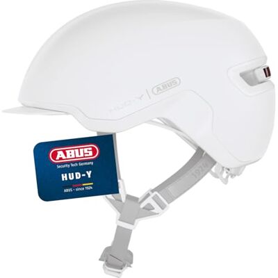 ABUS Urban Helm HUD-Y avec feu arrière LED magnétique rechargeable & fermeture à clic casque de vélo cool pour tous les jours pour femmes et hommes pure white, taille M ABUS Urban Helm HUD-Y avec feu arrière LED magnétique rechargeable & fermeture à clic casque de vélo cool pour tous les jours pour femmes et hommes pure white, taille M