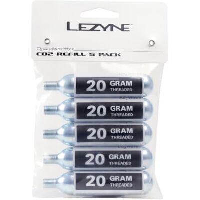 LEZYNE Lot de 5 Cartouches de CO2 filetées pour gonflage de pneus de vélo 20 g LEZYNE Lot de 5 Cartouches de CO2 filetées pour gonflage de pneus de vélo 20 g