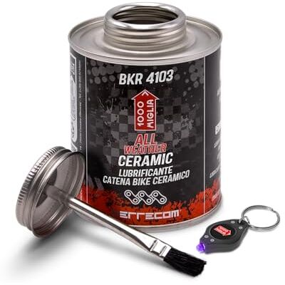 ERRECOM 1000 Miles BKR 4103 ALL WEATHER CÉRAMIQUE Lubrifiant Chaîne Vélo pour chaque Condition du tracé 400 ml, formule fluorescente parfumée, Pot tout-en-un avec brosse incluse ERRECOM 1000 Miles BKR 4103 ALL WEATHER CÉRAMIQUE Lubrifiant Chaîne Vélo pour chaque Condition du tracé 400 ml, formule fluorescente parfumée, Pot tout-en-un avec brosse incluse