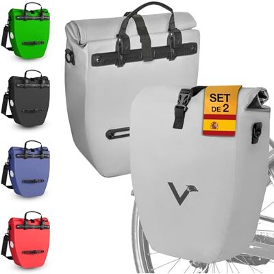 Valkental Grande Sacoche de Porte-Bagages Etanche 28L de Volume Sacoche de Vélo pour Porte-Bagages avec Réflecteurs (Argenté, Pack économique 20L) Valkental Grande Sacoche de Porte-Bagages Etanche 28L de Volume Sacoche de Vélo pour Porte-Bagages avec Réflecteurs (Argenté, Pack économique 20L)