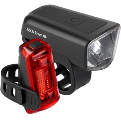 AXA Dwn 30 Kit d'éclairage de vélo Rechargeable par USB Autonomie de 11 heures Indicateur de batterie Batterie remplaçable Homologation StVZO AXA Dwn 30 Kit d'éclairage de vélo Rechargeable par USB Autonomie de 11 heures Indicateur de batterie Batterie remplaçable Homologation StVZO