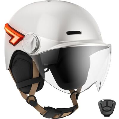 Casr Casque vélo Brillant Ivoire M avec visière LED et lumières de sécurité - Adulte Casr Casque vélo Brillant Ivoire M avec visière LED et lumières de sécurité - Adulte