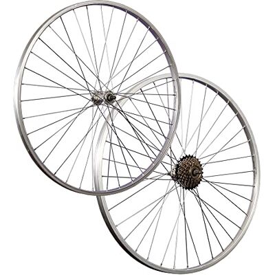 Taylor Jeu de roues de 28 pouces, jante en aluminium, rayons inoxydables, axe complet, couronne à vis Shimano, 7 vitesses Taylor Jeu de roues de 28 pouces, jante en aluminium, rayons inoxydables, axe complet, couronne à vis Shimano, 7 vitesses