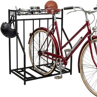 Relaxdays Support de vélo au sol, 3 vélos, largeur de pneu flexible, panier et 6 crochets, support multiple réglable, noir Relaxdays Support de vélo au sol, 3 vélos, largeur de pneu flexible, panier et 6 crochets, support multiple réglable, noir