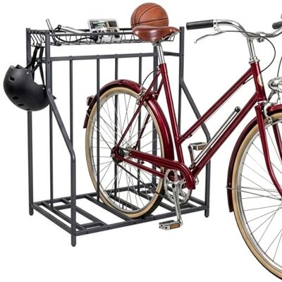 Relaxdays Support de vélo au sol, 3 vélos, largeur de pneu flexible, panier et crochet, support multiple réglable, anthracite Relaxdays Support de vélo au sol, 3 vélos, largeur de pneu flexible, panier et crochet, support multiple réglable, anthracite