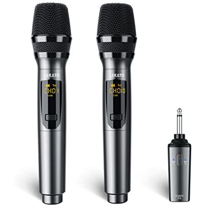 LEKATO Microphones Sans Fil 2,4 GHz Doubles Rechargeables 30 Heures d'Autonomie Ensemble en Métal pour Karaoké, Chant, Église, Fête, Mariage LEKATO Microphones Sans Fil 2,4 GHz Doubles Rechargeables 30 Heures d'Autonomie Ensemble en Métal pour Karaoké, Chant, Église, Fête, Mariage