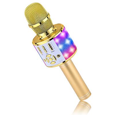 BONAOK Microphone Bluetooth sans Fil, Micro Enfants avec Lumières LED, Mini Machine Karaoké pour Fête/Maison/Anniversaire, Compatible avec Bluetooth iOS Android (Or) BONAOK Microphone Bluetooth sans Fil, Micro Enfants avec Lumières LED, Mini Machine Karaoké pour Fête/Maison/Anniversaire, Compatible avec Bluetooth iOS Android (Or)