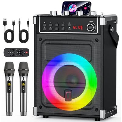 JYX Machine de Karaoké, Enceintes de Karaoké Professionnelles avec 2 Microphones sans Fil et Lumières de Fête DJ, Supporte le Système de Karaoké Portable TWS/AUX/FM/USB/TF Card. JYX Machine de Karaoké, Enceintes de Karaoké Professionnelles avec 2 Microphones sans Fil et Lumières de Fête DJ, Supporte le Système de Karaoké Portable TWS/AUX/FM/USB/TF Card.
