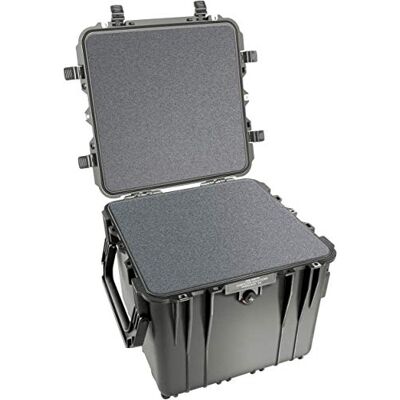 PELI 0340 valise cubique avec poignées latérales, de traction et roulettes, étanche à l'eau et à la poussière IP67, capacité de 96L, fabriquée aux États-Unis, avec mousse personnalisable, noire PELI 0340 valise cubique avec poignées latérales, de traction et roulettes, étanche à l'eau et à la poussière IP67, capacité de 96L, fabriquée aux États-Unis, avec mousse personnalisable, noire