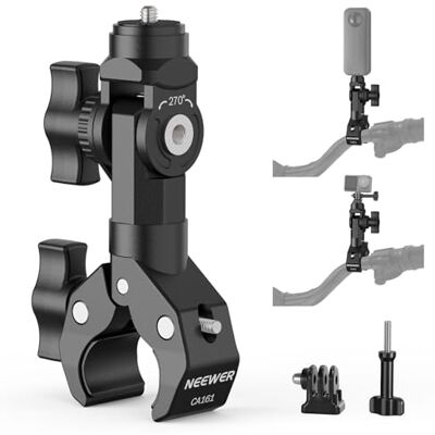 NEEWER Support de serrage pour guidon de moto, support à clip robuste, vis de 6,35 mm et adaptateur à 3 broches compatible avec Insta360 X5 X4 GoPro Hero 13 12 POV, rotation à 360° et inclinaison à NEEWER Support de serrage pour guidon de moto, support à clip robuste, vis de 6,35 mm et adaptateur à 3 broches compatible avec Insta360 X5 X4 GoPro Hero 13 12 POV, rotation à 360° et inclinaison à