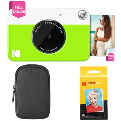 Kodak Printomatic Appareil photo instantané (vert) Basic Bundle + Zink Paper (20 feuilles) + étui de luxe Kodak Printomatic Appareil photo instantané (vert) Basic Bundle + Zink Paper (20 feuilles) + étui de luxe