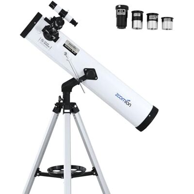 Zoomion Stardust 76/700 AZ Reflector Telescope Télescope astronomique avec trépied, support et oculaires pour enfants et débutants en astronomie Zoomion Stardust 76/700 AZ Reflector Telescope Télescope astronomique avec trépied, support et oculaires pour enfants et débutants en astronomie