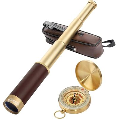 Laupha Télescope Pirate Rétro Monoculaire Zoomable 25x30 Vintage Longue Vue Enfant Lentille BAK-4 Imperméable Mini Télescope avec Boussole pour Adultes Camping Observation des Oiseaux Laupha Télescope Pirate Rétro Monoculaire Zoomable 25x30 Vintage Longue Vue Enfant Lentille BAK-4 Imperméable Mini Télescope avec Boussole pour Adultes Camping Observation des Oiseaux