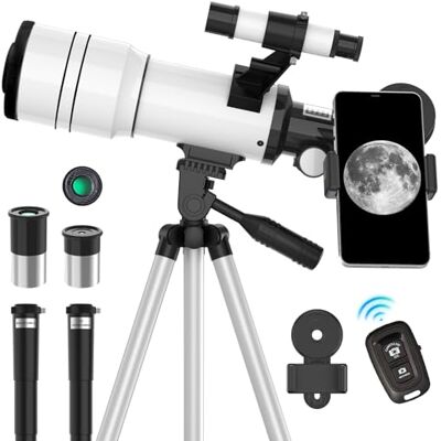 ToyerBee Télescope astronomique pour adultes et enfants, ouverture de 70 mm pour débutants en astronomie (15X-150X), télescope portable de 300 mm avec un adaptateur de téléphone et une télécommande ToyerBee Télescope astronomique pour adultes et enfants, ouverture de 70 mm pour débutants en astronomie (15X-150X), télescope portable de 300 mm avec un adaptateur de téléphone et une télécommande