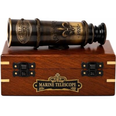 US HANDICRAFTS Télescope marin style 1920 de collection, longue-vue ancienne montée, en laiton massif, 38,1 cm, télescope de pirate avec boîte en bois et carton ondulé avec marque pour cadeau US HANDICRAFTS Télescope marin style 1920 de collection, longue-vue ancienne montée, en laiton massif, 38,1 cm, télescope de pirate avec boîte en bois et carton ondulé avec marque pour cadeau
