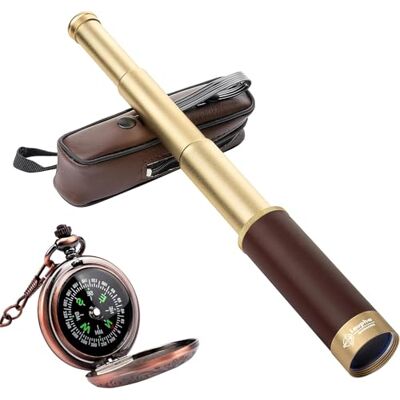 Laupha 25x30 Télescope Pirate Vintage Monoculaire Zoomable Longue Vue Enfant avec Boussole Lentille BAK-4 Imperméable Mini Télescope avec Boussole pour Voyage Navigation Voile Voyage Voir Regarder Les Jeux Laupha 25x30 Télescope Pirate Vintage Monoculaire Zoomable Longue Vue Enfant avec Boussole Lentille BAK-4 Imperméable Mini Télescope avec Boussole pour Voyage Navigation Voile Voyage Voir Regarder Les Jeux