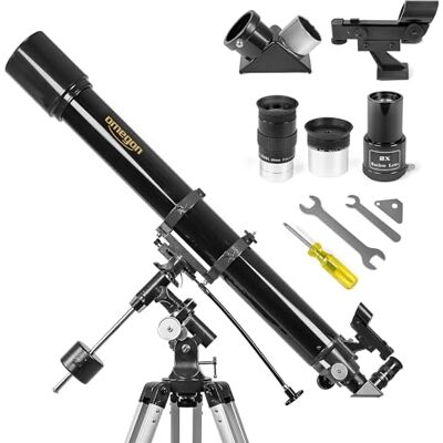 Omegon Télescope AC 90/1000 EQ-2 Réfracteur pour débutants et utilisateurs avancés Ouverture de 90 mm Distance focale de 1000 mm Monture EQ-2 précise Observation de la Lune et des planètes Omegon Télescope AC 90/1000 EQ-2 Réfracteur pour débutants et utilisateurs avancés Ouverture de 90 mm Distance focale de 1000 mm Monture EQ-2 précise Observation de la Lune et des planètes