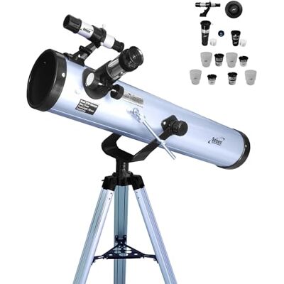 Seben 76/700 AZ télescope à miroir astronomique pour enfants comprenant un trépied en aluminium, un grand jeu de filtres pour oculaires Seben 76/700 AZ télescope à miroir astronomique pour enfants comprenant un trépied en aluminium, un grand jeu de filtres pour oculaires