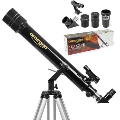 Omegon Télescope AC 70/700 AZ-2 Réfracteur achromatique léger et polyvalent télescope idéal pour débutants pour l'observation de la lune et de la nature trépied en aluminium Omegon Télescope AC 70/700 AZ-2 Réfracteur achromatique léger et polyvalent télescope idéal pour débutants pour l'observation de la lune et de la nature trépied en aluminium