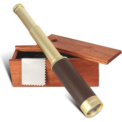 SOLDELA Coffret Longue Vue Puissante Télescope Monoculaire Grossissement x 25 Lentille 30 mm Randonnée, Chasse, Bateau, Observation des Oiseaux et Paysages Boîte de Rangement Bois 33 CM Doré SOLDELA Coffret Longue Vue Puissante Télescope Monoculaire Grossissement x 25 Lentille 30 mm Randonnée, Chasse, Bateau, Observation des Oiseaux et Paysages Boîte de Rangement Bois 33 CM Doré