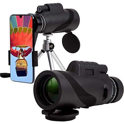 Aioneer Télescope monoculaire 40 x 60 Haute puissance IPX5 Étanche Faible luminosité Prisme BAK4 Télescope pour smartphone avec support et trépied réglable Pour téléphone portable, observation des Aioneer Télescope monoculaire 40 x 60 Haute puissance IPX5 Étanche Faible luminosité Prisme BAK4 Télescope pour smartphone avec support et trépied réglable Pour téléphone portable, observation des