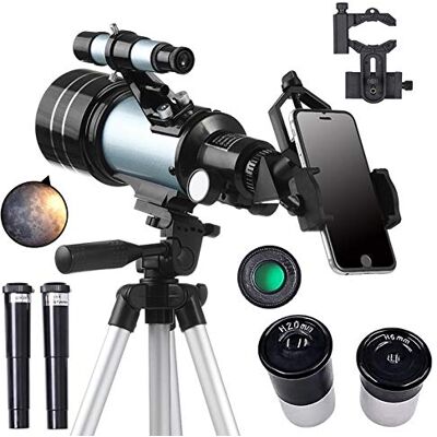 QRTERTYG Télescope monoculaire, télescope réfracteur d'astronomie pour enfants, ouverture de 70 mm avec trépied réglable, adaptateur de téléphone, télescope de localisation, image montée et filtre lunaire avec QRTERTYG Télescope monoculaire, télescope réfracteur d'astronomie pour enfants, ouverture de 70 mm avec trépied réglable, adaptateur de téléphone, télescope de localisation, image montée et filtre lunaire avec