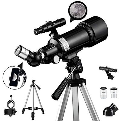 IZFRQMGL Télescope astronomique pour enfants débutants, télescope monoculaire réfracteur 400/70 mm, avec trépied réglable, adaptateur de téléphone, multiplicateur planétaire et sac de transport IZFRQMGL Télescope astronomique pour enfants débutants, télescope monoculaire réfracteur 400/70 mm, avec trépied réglable, adaptateur de téléphone, multiplicateur planétaire et sac de transport