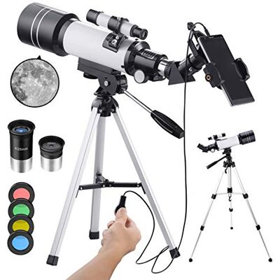 YangRy Télescope pour enfants et adultes débutants en astronomie, télescope réfracteur d'ouverture de 70 mm pour astronomie, télescope portable avec trépied, adaptateur pour smartphone, deux oculaires, sac à YangRy Télescope pour enfants et adultes débutants en astronomie, télescope réfracteur d'ouverture de 70 mm pour astronomie, télescope portable avec trépied, adaptateur pour smartphone, deux oculaires, sac à