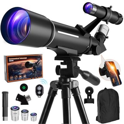 Vilupvie Télescope pour enfants et adultes, ouverture de 70 mm, télescopes réfracteurs de 500 mm pour débutants en astronomie avec trépied, filtre lunaire, adaptateur de téléphone et sac à dos Vilupvie Télescope pour enfants et adultes, ouverture de 70 mm, télescopes réfracteurs de 500 mm pour débutants en astronomie avec trépied, filtre lunaire, adaptateur de téléphone et sac à dos