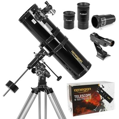 Omegon Télescope N 150/750 EQ-3 Pour les débutants en observation du ciel profond Nombreux accessoires Facile à utiliser Grande optique miroir Télescope astronomique Omegon Télescope N 150/750 EQ-3 Pour les débutants en observation du ciel profond Nombreux accessoires Facile à utiliser Grande optique miroir Télescope astronomique