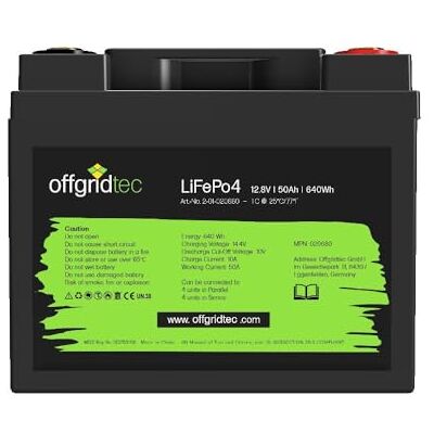 Offgridtec LifePo4 Batterie 12/50 12,8 V 50 Ah BMS intégré 640 Wh Offgridtec LifePo4 Batterie 12/50 12,8 V 50 Ah BMS intégré 640 Wh