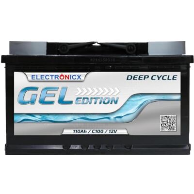 Electronicx GEL Voedingsbatterij 12V 110Ah – 110 AH Deep Cycle GEL-accu voor camper, bestelwagen, boot & zonne-energiesysteem. Afmetingen: 315×175×190mm, gevuld & geladen- pluspool rechts Electronicx GEL Voedingsbatterij 12V 110Ah – 110 AH Deep Cycle GEL-accu voor camper, bestelwagen, boot & zonne-energiesysteem. Afmetingen: 315×175×190mm, gevuld & geladen- pluspool rechts
