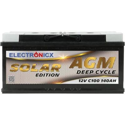 Electronicx Batterie Solaire AGM 12V 140Ah Décharge Lente Sans Entretien pour Voiture, Camping-Car, Bateau, Jardin et Installation Photovoltaïque Édition Énergie Mobile Electronicx Batterie Solaire AGM 12V 140Ah Décharge Lente Sans Entretien pour Voiture, Camping-Car, Bateau, Jardin et Installation Photovoltaïque Édition Énergie Mobile