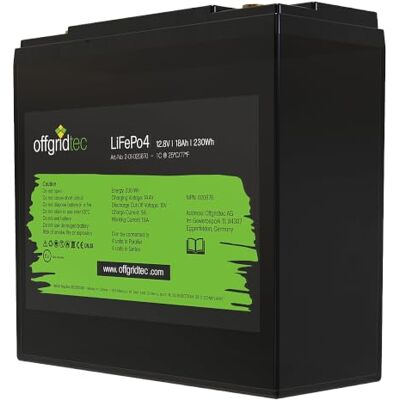 Offgridtec Batterie LiFePo4 12/18 12,8 V 18 Ah BMS intégré 230 Wh Echolot ; lumière de camping ; caméra de chasse ; sauvegarde du routeur ; charge USB ; radio 12 V ; station de mesure ; boîte Offgridtec Batterie LiFePo4 12/18 12,8 V 18 Ah BMS intégré 230 Wh Echolot ; lumière de camping ; caméra de chasse ; sauvegarde du routeur ; charge USB ; radio 12 V ; station de mesure ; boîte