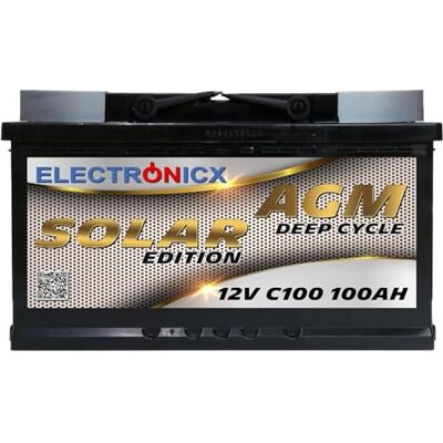 Electronicx Batterie Solaire AGM 12V 100Ah Décharge Lente Sans Entretien pour Voiture, Camping-Car, Bateau, Jardin et Installation Photovoltaïque Édition Énergie Mobile Electronicx Batterie Solaire AGM 12V 100Ah Décharge Lente Sans Entretien pour Voiture, Camping-Car, Bateau, Jardin et Installation Photovoltaïque Édition Énergie Mobile