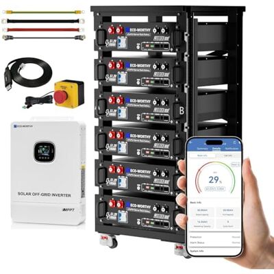 ECO-WORTHY Lot de 6 LiFePO4 48 V 100 Ah Bluetooth avec onduleur hybride 48 ECO-WORTHY Lot de 6 LiFePO4 48 V 100 Ah Bluetooth avec onduleur hybride 48
