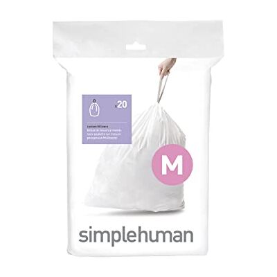 simplehuman CW0173 code M Lot de 20 sacs poubelle en plastique Blanc simplehuman CW0173 code M Lot de 20 sacs poubelle en plastique Blanc