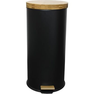 KITCHEN MOVE Poubelle de cuisine à pédale FOREST 30L Mat noir En acier inoxydable et bois avec seau KITCHEN MOVE Poubelle de cuisine à pédale FOREST 30L Mat noir En acier inoxydable et bois avec seau
