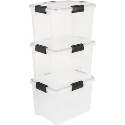 Iris Ohyama , Boîtes de rangement plastique étanches de 20L, Lot de 3, DDAT-SD, Transparent, Clips de fermeture- L39 x P29 x H26 cm Iris Ohyama , Boîtes de rangement plastique étanches de 20L, Lot de 3, DDAT-SD, Transparent, Clips de fermeture- L39 x P29 x H26 cm