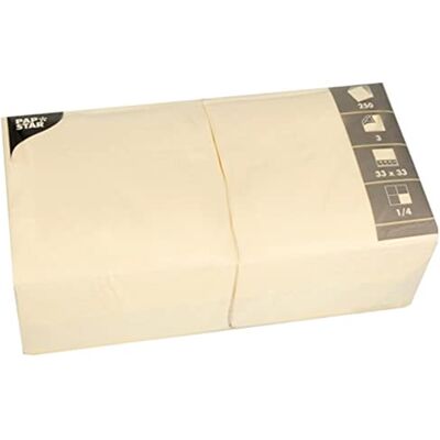 PAPSTAR Lot de 250 Serviettes, 330 X 330 Mm, 3 Couches, Crème PAPSTAR Lot de 250 Serviettes, 330 X 330 Mm, 3 Couches, Crème