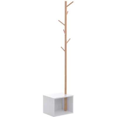 HOMCOM Meuble Rangement Porte-Manteaux 2 en 1 40L x 30l x 180H cm Blanc Design Contemporain Cosy, MDF, Bois Massif Bambou HOMCOM Meuble Rangement Porte-Manteaux 2 en 1 40L x 30l x 180H cm Blanc Design Contemporain Cosy, MDF, Bois Massif Bambou